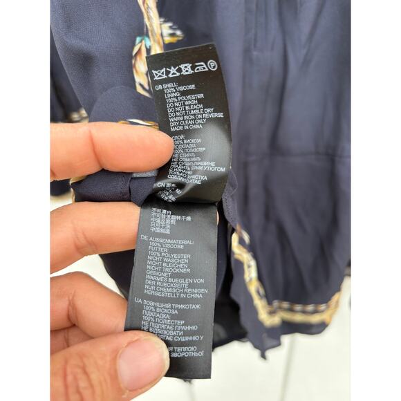 REISS Maria‎ Feather Print Mini Dress, Navy Blue, Keyhole Slits, Sz 2 - Picture 7 of 7